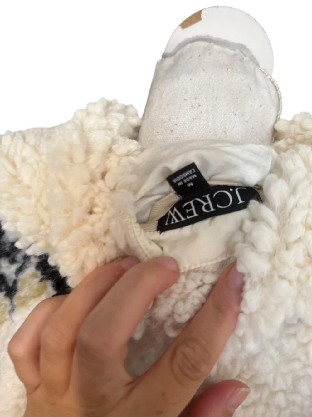 J. Crew Jacquard Print Sherpa Half-Zip Lined Fleece Pullover – Ivory | Sz. M